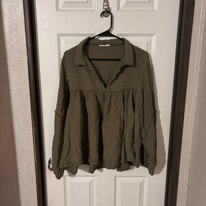 Three Bird Nest Olive Green Flowy Blouse